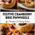 Golden puff pastry pinwheels filled with brie and cranberry sauce on a holiday platter.